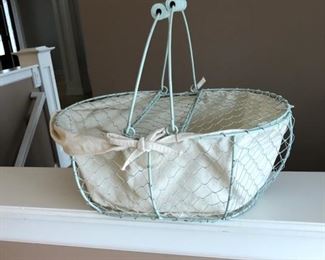 #144 $5 was $10 cloth lined metal basket 11"H x 16"W