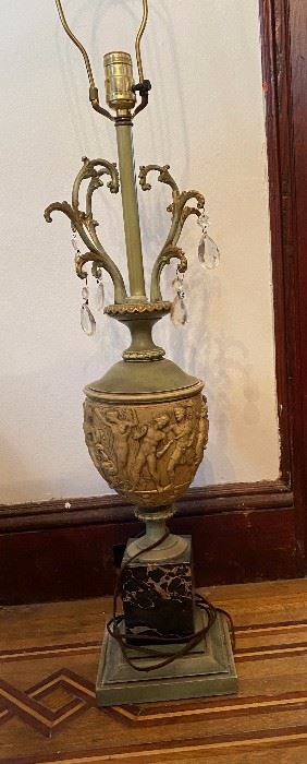 Finest Roman Baths Themed Table Lamp with Stunning German Gold Veined Marble near the Base.  Very Rare.