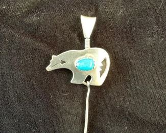 $20 Vintage Sterling Bear with Turquoise Pendant
