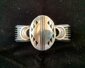 $245 (now $185) Heavy vintage Mary Taylor (Navajo) Sterling Cuff, ca 1990
