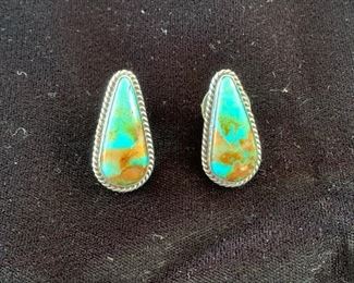 $45 Beautiful vintage D L Garcia (Navajo) sterling and turquiose Earrings, post/pierced