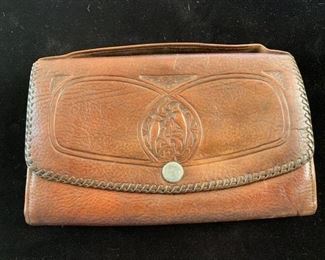 $65 (now $35)  Early 1900s Guild Leather Co. clutch bag with handle, 5 1/4" x 8 1/4"