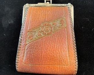 $45 (now $25)  Early 1900s Guild Leather Co purse with original mirror, 5 1/2" x 4"