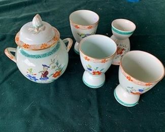$20 (now $10) Adams Calyx Ware 'Fiddler' covered pot, and $20 (now $10) (4) egg cups