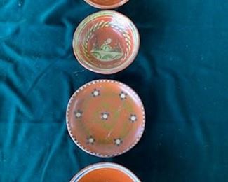 $20 (now $10) (4) pieces of vintage Mexican pottery, 3 bowls 6" - 7", one with a hairline crack, and (1) 7" plate