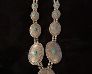 $575 Tim Guerro (Navajo) sterling and turquoise concho necklace (retail $2190)