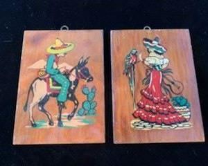 $25 (now $15) Set/2 vintage 7" x 5" acrylic on wood paintings