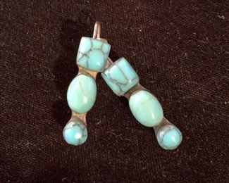$50 (now $35) Vintage Taxco turquoise and sterling earrings, 1 1/4" long