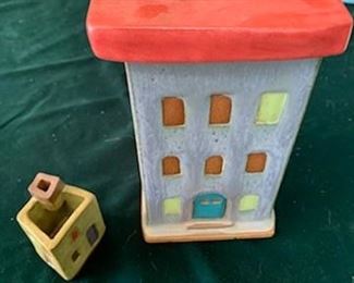 $45 (now $25) Barbara Seiler (Galisteo, NM) large lidded canister, $15 (now $7) mini house  