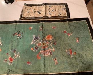 $30 Vintage embroidered silk panels 72"  x 21" and 20" x 9"