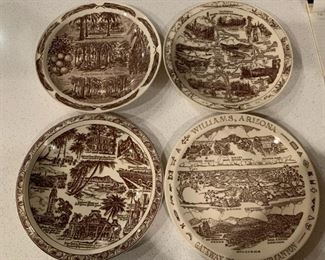$25 (now $10) Set/4 Vernon Kilns 10" souvenir dinner plates ca 1940
