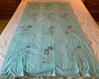 HALF OFF!  $50.00 NOW, WAS $100.00..............Hand Stitched Embroidered Baby Quilt, Top Only 37" x 62", adorable! (P443)