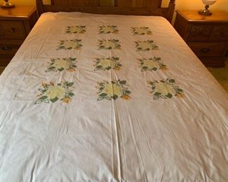 REDUCED!  $37.50 NOW, WAS  $50.00..................Hand Embroidered Quilt Topper, Embroidered onto a Sheet (P440)