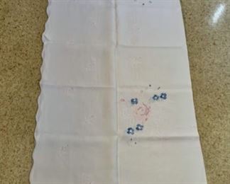 CLEARANCE !  $8.00 NOW, WAS $28.00..................Hand Embroidered Tablecloth, Beautiful White Stitches 50" x 66" (P372)