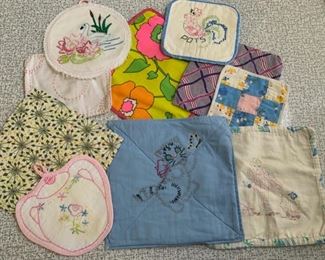 HALF OFF!  $6.00 NOW, WAS $12.00..................Vintage Hand Embroidered Hot Pads  (P347)