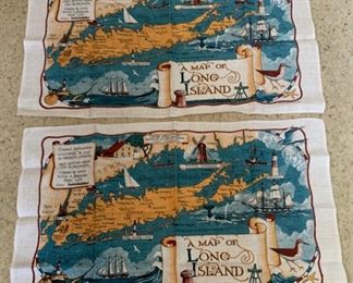 REDUCED!  $9.00 NOW, WAS $12.00..................Pair Linen Kitchen Towels Map of Long Island (P358)