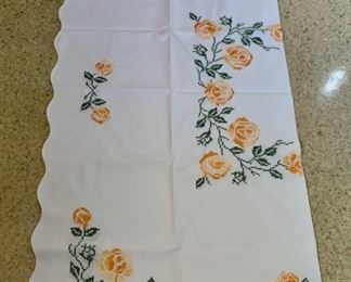 CLEARANCE !  $8.00 NOW, WAS $24.00..................Hand Embroidered Stitched Tablecloth 40" x 50" Few tiny Stains (P368)
