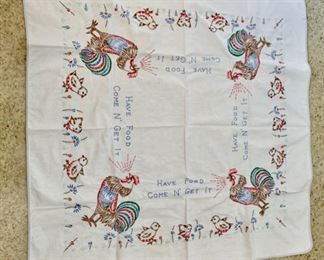 REDUCED!  $30.00 NOW, WAS $40.00..................Adorable Hand Stitched Tablecloth 33" x 32" (P378)