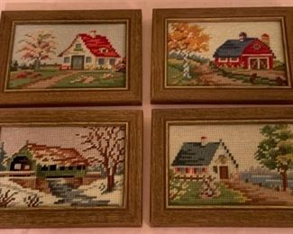 CLEARANCE !  $6.00 NOW, WAS $16.00..................Set of 4 Needlepoint Pictures (P589)