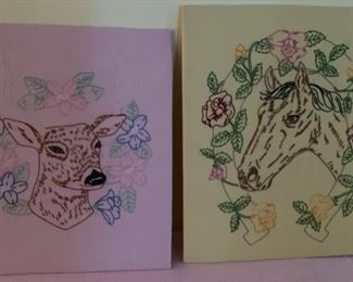 $16.00..................Hand Embroidered Horse and Deer Picture (P582)