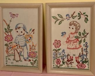 CLEARANCE!  $4.00 NOW, WAS $16.00..................Pair hand embroidered pictures 10 1/2" x 16" (P515)