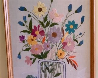 $12.00..................Hand Stitched Floral Picture 15" x 18" (P507)
