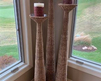 PALECEK Floor Standing  Wicker Pillar Candle Holders