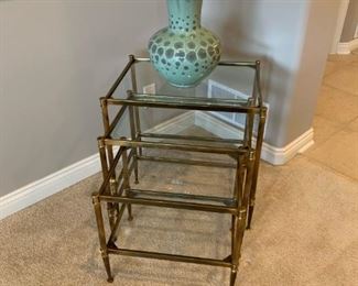 Hollywood Regency Style Brass Framed Stacking Tables