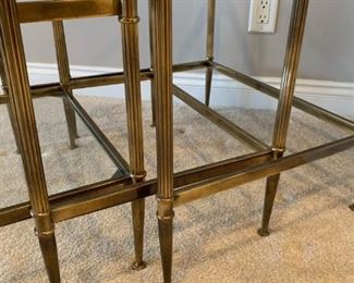 Hollywood Regency Style Brass Framed Stacking Tables