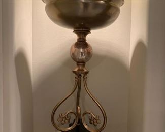Decorative Brass Trophy Style Vase with Wood Base
