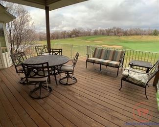 Cast Aluminum Outdoor Patio Set with 4 Chairs, 2 Oversized Chairs, Bench, and Side Table