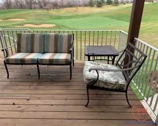 Cast Aluminum Outdoor Patio Set with 4 Chairs, 2 Oversized Chairs, Bench, and Side Table