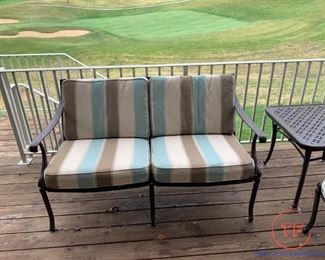 Cast Aluminum Outdoor Patio Set with 4 Chairs, 2 Oversized Chairs, Bench, and Side Table