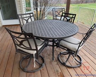 Cast Aluminum Outdoor Patio Set with 4 Chairs, 2 Oversized Chairs, Bench, and Side Table