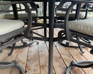 Cast Aluminum Outdoor Patio Set with 4 Chairs, 2 Oversized Chairs, Bench, and Side Table
