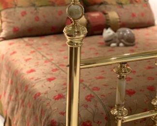 Vintage Brass King Size Bed with Polished Stone Accents