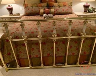 Vintage Brass King Size Bed with Polished Stone Accents
