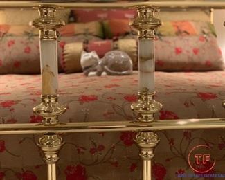 Vintage Brass King Size Bed with Polished Stone Accents