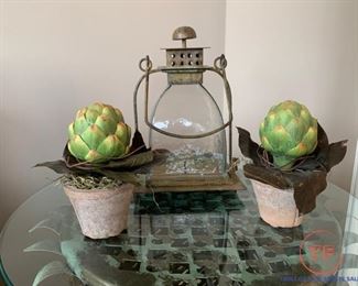 Planted Artichokes with Faux Decorative Lantern