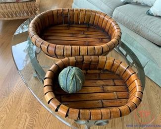 PAIR - Bamboo Rattan Style Weaved Baskets