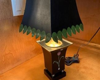 Metal Hand Painted Table Lamp with Metal Shade with Leaf Accents