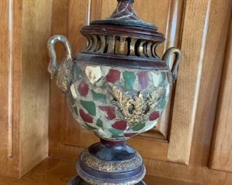 Swan Handled Mosaic Tiled Decorative Urn