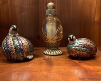 Ceramic Quail Figurines with Contemporary Decanter