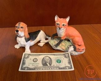 BOEHM Porcelain FOX and BASSET HOUND Figurines