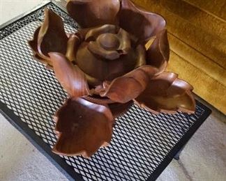 Very cool Floral chip and dip serving wood bowl monkey wood $15