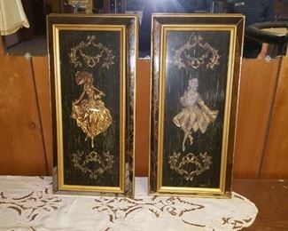 Mirror glass framed Victorian embossed figurines $15 for the pair