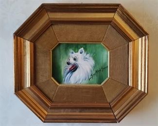 Framed Pomeranian signed original oil painting $9