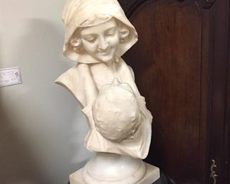 19th C Hand Carved Marble "Mother & Child" $2,250