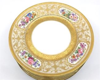 Gorgeous Heavy Gilt Hand Painted French Dessert Plates  Set of 8