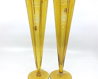 Bohemian Amber Engraved Vases
